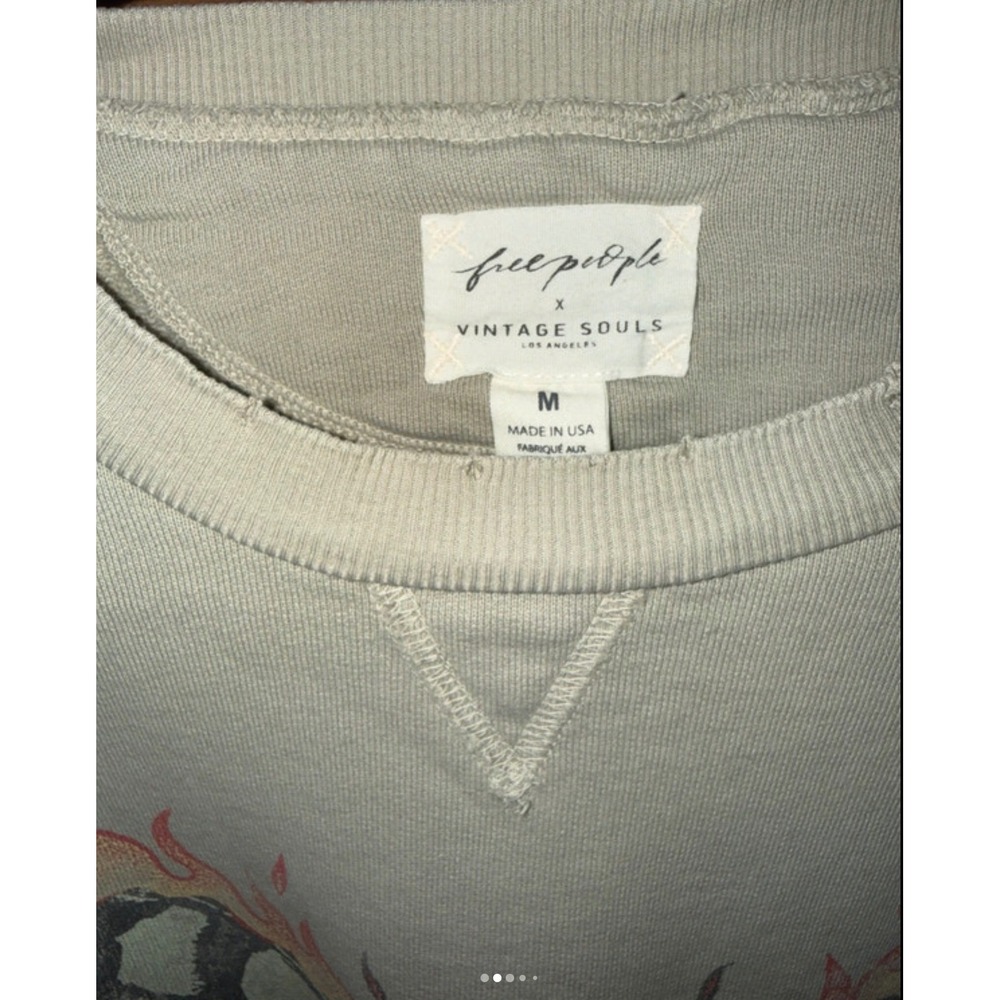 Free People x Vintage Souls Firebutterfly Pullover Sweatshirt Green Distressed - Picture 3 of 6